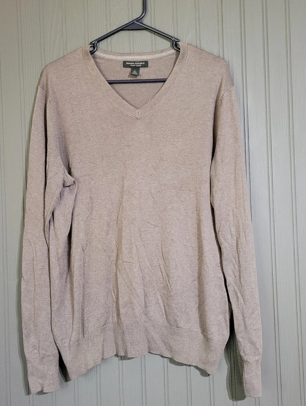 Banana Republic Luxury Blend Sweater V-Neck Silk Cashmere Blend Brown Men's LG
